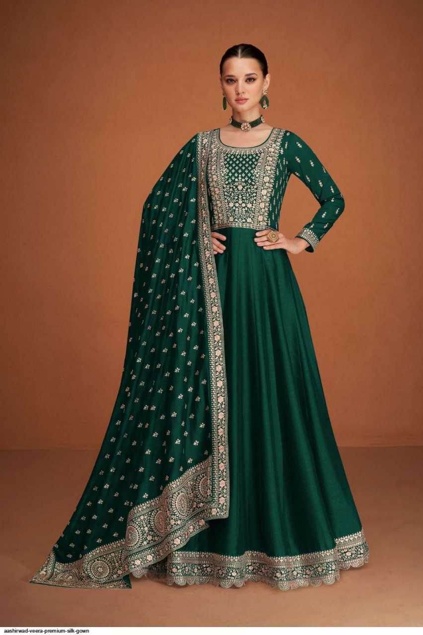 Vichitra Silk Embroidery Gowns Anarkali Long Gowns Sequin Gown - MYLUXURY LANE ENTERPRISE